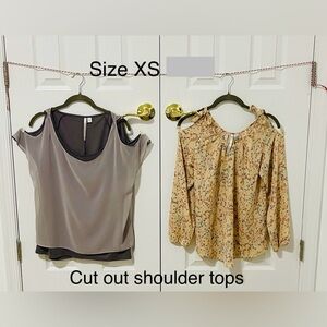 LC Lauren Conrad Gray and Floral Cut Out Shoulder Blouses